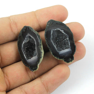 Natural Big Tabasco Geode With Agate Druzy - Geode Split In Half Rare Banded 36mmx20mm-36mmx22mm Matching Pair #427 - Tucson Beads