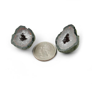 Natural Big Tabasco Geode With Agate Druzy - Geode Split In Half Rare Banded 31mmx25mm-31mmx24mm Matching Pair  #169 - Tucson Beads