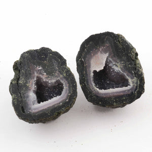 Mystic Tabasco Baby Geode With Agate Druzy - Tiny Geode Split In Half Rare Banded 25mmx20mm Matching Pair  #033 - Tucson Beads