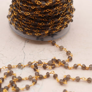 1 Feet Smoky Quartz Rosary Style Rondelle Chain- 925 Sterling Vermeil Wire Wrapped Chain Faceted Rondelle Beads 3mm-4mm SRC003 - Tucson Beads