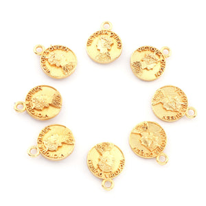 5 Pcs Designer Gold Plated Copper Victoria Queen Pendant - Victoria Coins Charm - Copper Round Pendant 18mmx14mm GPC078 - Tucson Beads