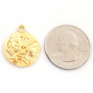 5 Pcs Designer Gold Plated Copper Round Charm Pendant - 24k Gold Plated - Copper Gold Plated Round Pendant 22mmx19mm GPC210 - Tucson Beads