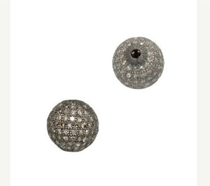1 PC Pave Diamond Antique Finish Round Ball Bead 925 Sterling Silver - 10mm PDC415 - Tucson Beads