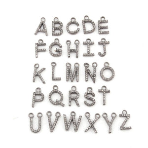 1 Pc Pave Diamond 925 Sterling Silver Alphabet "A to Z" Letter Charm Pendant PDC872 - Tucson Beads
