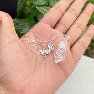 Herkimer Diamond Necklace With 925 Sterling Silver Chain, Gemstone Necklace 30mmx16mm- 18 Inches Long HR012 - Tucson Beads