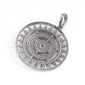1 Pc Pave Diamond Designer Round 925 Sterling Silver Pendant - Round Pendant 39mmx35mm PD1832 - Tucson Beads