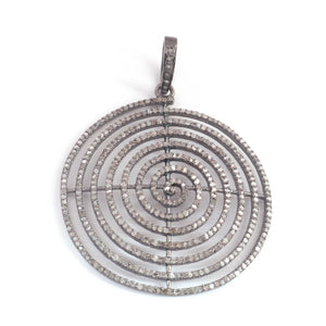 1 Pc Pave Diamond Designer Round 925 Sterling Silver Pendant - Round Pendant 42mmx38mm PD1945 - Tucson Beads