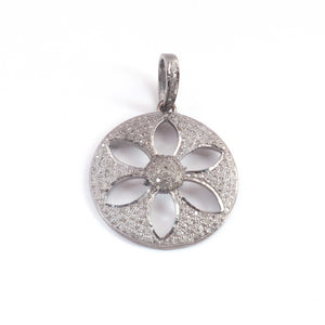 1 Pc Pave Diamond Designer Flower Pendant - 925 Sterling Silver- Vermeil - Round Pendant 33mmx27mm PD1682 - Tucson Beads