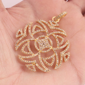 1 PC Antique Finish Pave Diamond Designer Flower Pendant - Yellow Gold Vermeil - Diamond Pendant 45mmx40mm PD1971 - Tucson Beads