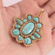 1 Pc Antique Finish Double Cut Diamond With Turquoise Designer Pendant - Yellow Gold Vermeil  - Necklace Pendant 46mmx41mm PD1715 - Tucson Beads