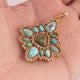 1 Pc Antique Finish Double Cut Diamond With Turquoise Designer Pendant - Yellow Gold - Necklace Pendant 46mmx41mm PD1716 - Tucson Beads