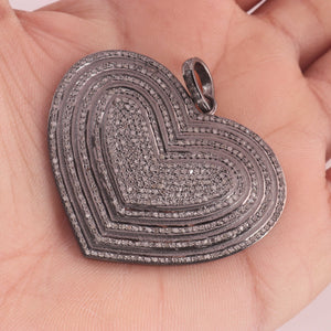1 Pc Antique Finish Pave Diamond Heart Pendant - 925 Sterling Silver- Love Necklace Pendant 40mmx47mm PD1524 - Tucson Beads