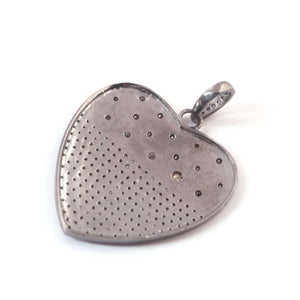 1 Pc Antique Finish Pave Diamond Heart Pendant - 925 Sterling Silver- Love Necklace Pendant 37mmx34mm PD1523 - Tucson Beads