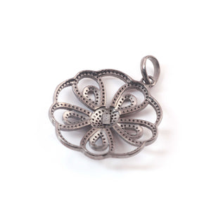 1 Pc Pave Diamond Designer Flower Pendant - 925 Sterling Silver-  Round Pendant 33mmx27mm PD1758 - Tucson Beads