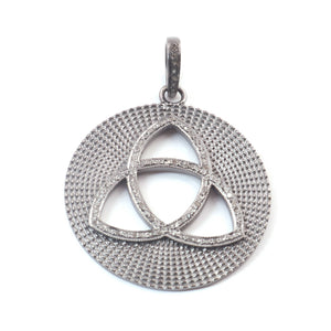 1 Pc Antique Finish Pave Diamond Designer Round Pendant -925 Sterling Silver -Necklace Pendant 39mmx35mm PD1540 - Tucson Beads