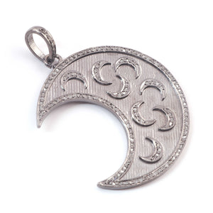 1 Pc Antique Finish Pave Diamond Crescent Moon With Star Pendant - 925 Sterling Vermeil - Necklace Pendant 43mmx20mm PD1544 - Tucson Beads