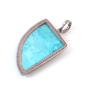 1 Pc Antique Finish Pave Diamond With Turquoise Horn Shape Pendant - 925 Sterling Silver - Necklace Pendant 42mmx26mm PD1862 - Tucson Beads