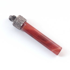 1 Pc Antique Finish Pave Diamond Red Agate 925 Sterling Silver Bar Pendant - Gemstone Pendant 45mmx7mm PD1786 - Tucson Beads