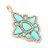 1 Pc Antique Finish Double Cut Diamond With Turquoise Designer Pendant - Yellow Gold - Necklace Pendant 49mmx39mm PD1713