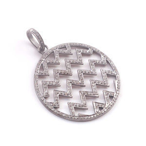 1 Pc Pave Diamond Round Designer Zig Zag Pendant -925 Sterling Silver -Necklace Pendant 40mmx35mm PD1366 - Tucson Beads