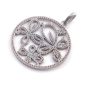 1 Pc Pave Diamond Round Designer Flower Pendant -925 Sterling Silver -Necklace Pendant 38mmx34mm PD1247 - Tucson Beads