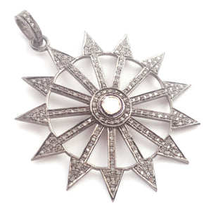 1 Pc Pave Diamond Center In Rosecut Diamond Arrow Wheel Pendant- 925 Sterling Silver - Necklace Pendant 53mmx48mm PD1164 - Tucson Beads