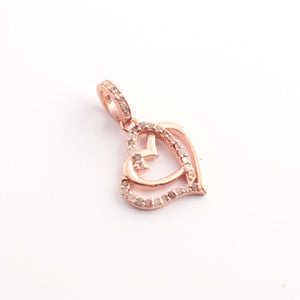1 Pc Pave Diamond Heart Charm Pendant, 925 Sterling Silver, Rose & Yellow Gold Vermeil Heart Pendant Pave Diamond Jewelry 19mmx17mm You Choose PDC000441 - Tucson Beads
