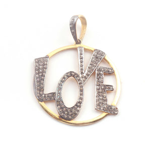1 Pc Pave Diamond "Love" Charm 925 Sterling Vermeil Pendant 33mmx30mm PD750 - Tucson Beads