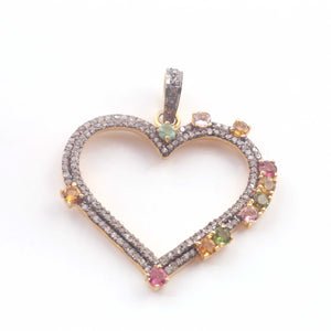 1 Pc Pave Diamond Multi Tourmaline & Moonstone Heart Pendant - 925 Sterling Silver- Vermeil- Love Pendant PD1173 - Tucson Beads