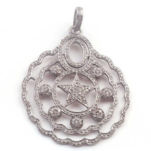 1 Pc Antique Finish Pave Diamond Designer Star Pendant Over 925 Sterling Silver -Necklace Pendant 48mmx39mm PD1385 - Tucson Beads