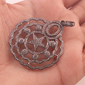 1 Pc Antique Finish Pave Diamond Designer Star Pendant Over 925 Sterling Silver -Necklace Pendant 48mmx39mm PD1385 - Tucson Beads