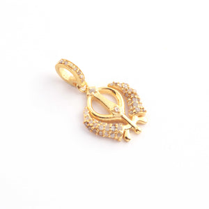1 Pc Pave Diamond " KHANDA SAHIB" Charm Pendant, 925 Sterling Silver, Rose & Yellow Gold Vermeil " KHANDA SAHIB" Pendant Pave Diamond Jewelry 20mmx16mm You Choose PDC000445 - Tucson Beads