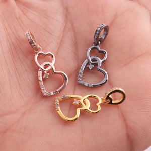 1 Pc Pave Diamond Heart Charm Pendant, 925 Sterling Silver, Rose & Yellow Gold Vermeil Heart Pendant Pave Diamond Jewelry 19mmx12mm You Choose PDC000440 - Tucson Beads