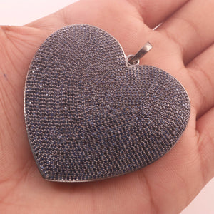 1 PC Genuine Blue Sapphire Heart Pendant -925 Sterling Silver - Love Pendant 48mmx51mm PD1129 - Tucson Beads