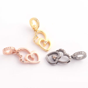 1 Pc Pave Diamond Heart Charm Pendant, 925 Sterling Silver, Rose & Yellow Gold Vermeil Heart Pendant Pave Diamond Jewelry 18mmx11mm You Choose PDC000436 - Tucson Beads
