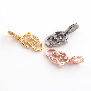 1 Pc Pave Diamond Fancy Charm Pendant, 925 Sterling Silver, Rose & Yellow Gold Vermeil Fancy Pendant Pave Diamond Jewelry 17mmx10mm You Choose PDC000446 - Tucson Beads