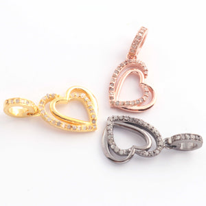 1 Pc Pave Diamond Heart Charm Pendant, 925 Sterling Silver, Rose & Yellow Gold Vermeil Heart Pendant Pave Diamond Jewelry 16mmx14mm You Choose PDC000437 - Tucson Beads
