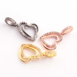 1 Pc Pave Diamond Heart Charm Pendant, 925 Sterling Silver, Rose & Yellow Gold Vermeil Heart Pendant Pave Diamond Jewelry 16mmx14mm You Choose PDC000437 - Tucson Beads