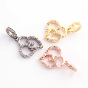 1 Pc Pave Diamond Heart Charm Pendant, 925 Sterling Silver, Rose & Yellow Gold Vermeil Heart Pendant Pave Diamond Jewelry 17mmx15mm You Choose PDC000443 - Tucson Beads