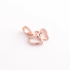 1 Pc Pave Diamond Heart Charm Pendant, 925 Sterling Silver, Rose & Yellow Gold Vermeil Heart Pendant Pave Diamond Jewelry 12mmx11mm You Choose PDC000438 - Tucson Beads