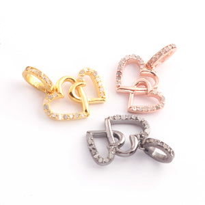 1 Pc Pave Diamond Heart Charm Pendant, 925 Sterling Silver, Rose & Yellow Gold Vermeil Heart Pendant Pave Diamond Jewelry 12mmx11mm You Choose PDC000438 - Tucson Beads