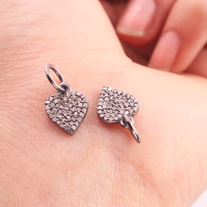 1 Pc Pave Diamond Heart Charm Pendant, 925 Sterling Silver Heart Pendant Pave Diamond Jewelry 17mmx10mm pdc00044 - Tucson Beads