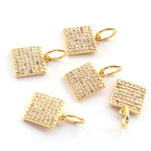 1 Pc Pave Diamond Square Charm Pendant, 925 Sterling Yellow Gold Vermeil Pendant, Pave Diamond Jewelry 18mmx10mm PDC0066 - Tucson Beads