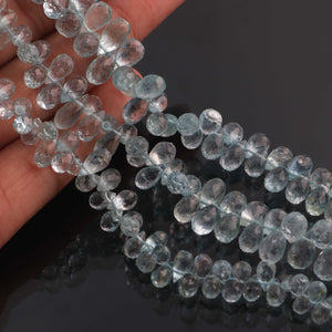 1 Strand Aquamarine Faceted Tear Shape Briolettes  - Faceted Briolettes - 6mmx4mm-13mmx9mm - 7.5 Inches  BR320 - Tucson Beads