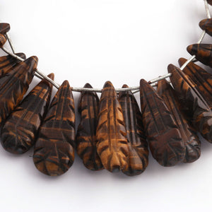 1 Strand Brown Tiger Eye Carving Briolettes -Pear Shape Briolettes  30mmx8mm-34mmx12mm- 9 Inches BR03515 - Tucson Beads