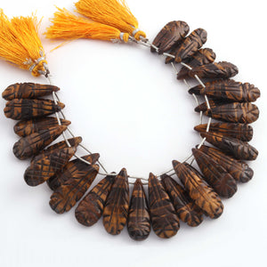 1 Strand Brown Tiger Eye Carving Briolettes -Pear Shape Briolettes  30mmx8mm-34mmx12mm- 9 Inches BR03515 - Tucson Beads