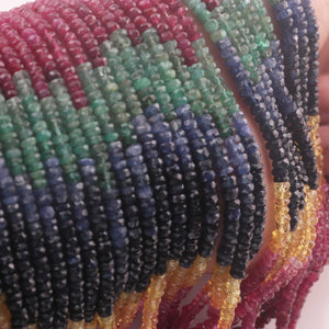 1 Long Strand Natural Multi Sapphire Faceted Rondelles  - Multi Colour  Precious Beads - 4mm -15 Inches BR03250 - Tucson Beads