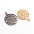 1 PC Pave Diamond Designer Round With Star Pendant - 925 Sterling Silver & Yellow Gold Vermeil Pendant 30mmx34mm PD1884