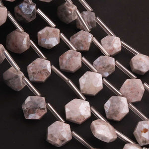 1  Strand Gray Moonstone Silver Coated Faceted Briolettes -Hexagon Shape Briolettes  -12mmx10mm -8 Inches BR0442 - Tucson Beads