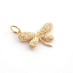 1 Pc Pave Diamond Dragonfly Charm Pendant, 925 Sterling Yellow Gold Vermeil  18mmx26mm Pave Diamond Jewelry, PDC00080 - Tucson Beads